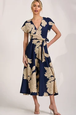 Kimono Sleeve Print Scuba Midaxi Dress, Navy Floral