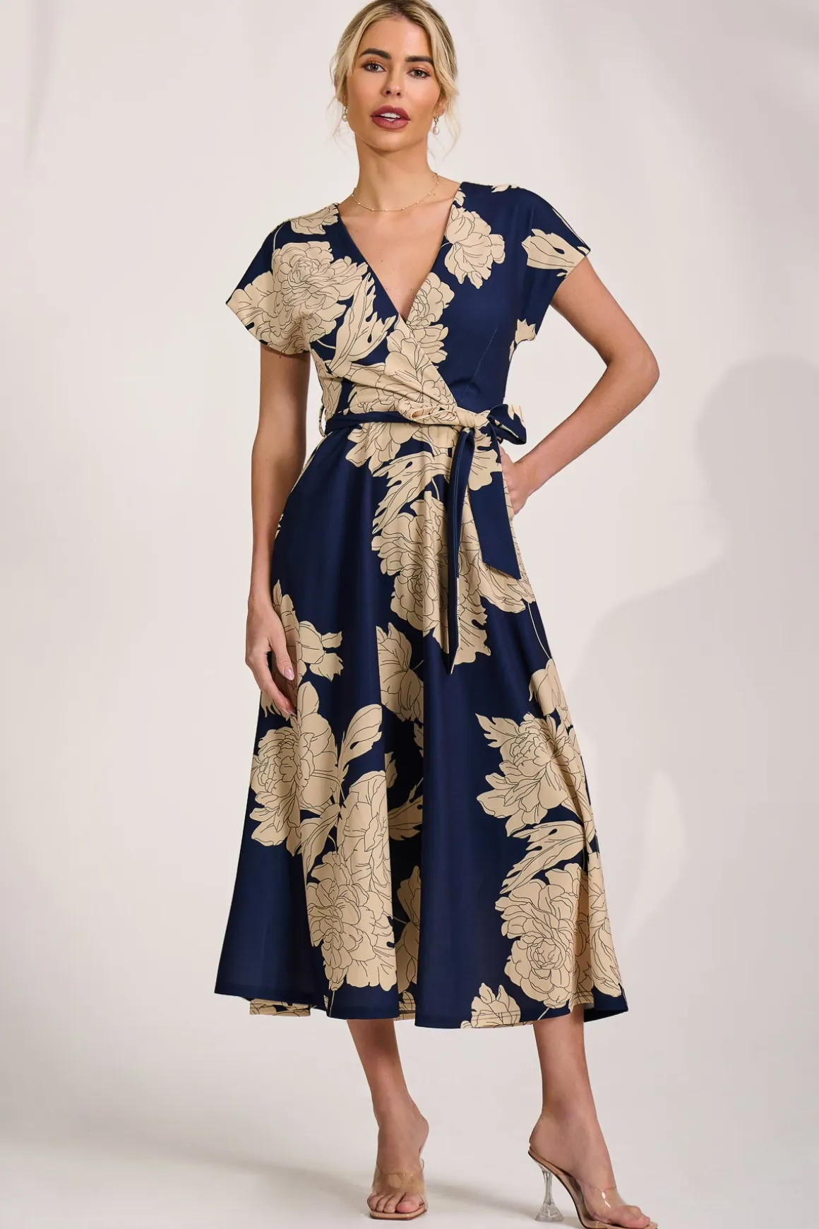 Kimono Sleeve Print Scuba Midaxi Dress, Navy Floral