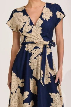 Kimono Sleeve Print Scuba Midaxi Dress, Navy Floral