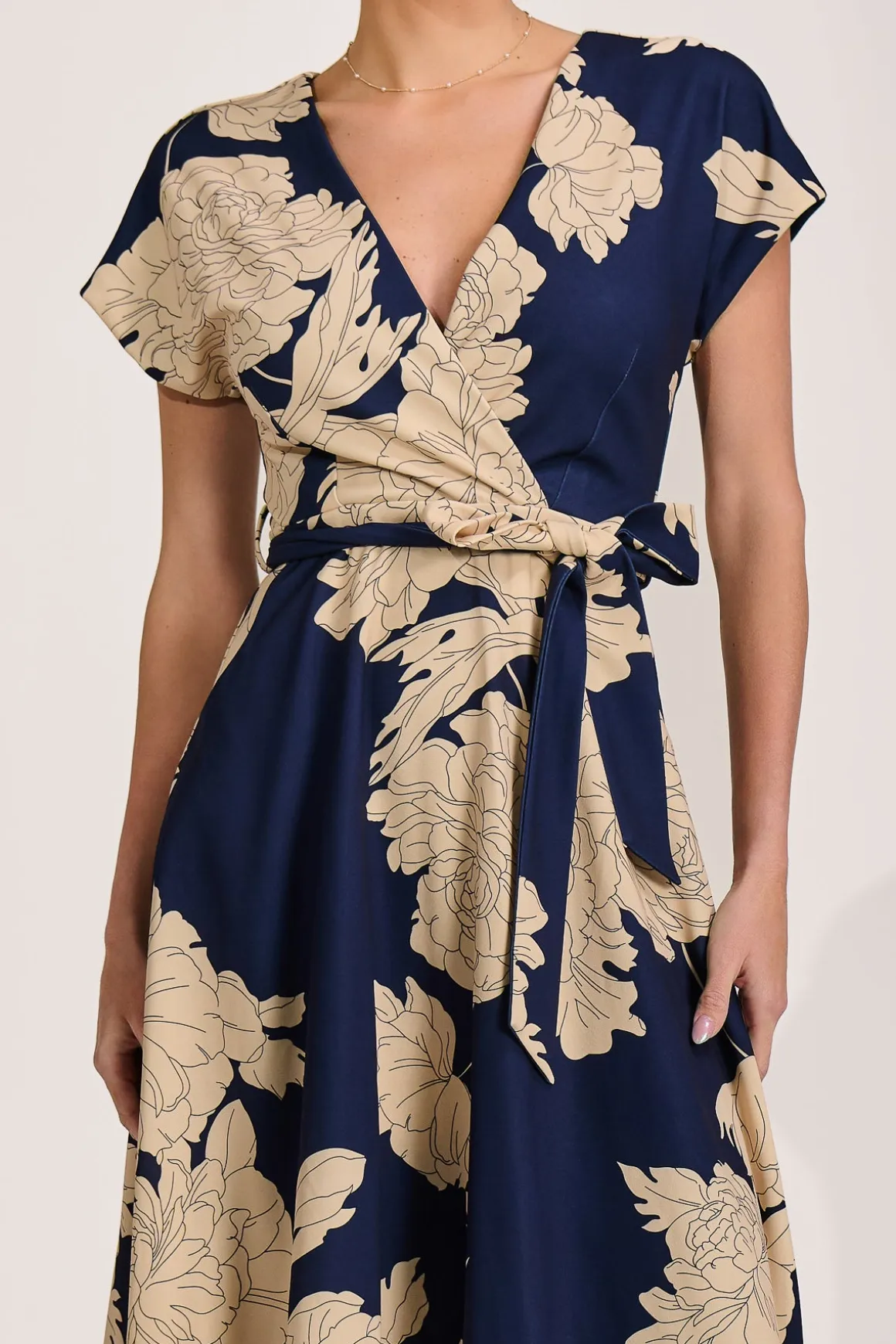 Kimono Sleeve Print Scuba Midaxi Dress, Navy Floral