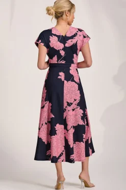 Kimono Sleeve Print Scuba Midaxi Dress, Pink Floral