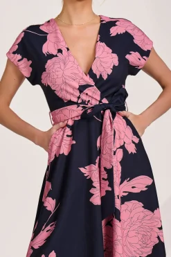 Kimono Sleeve Print Scuba Midaxi Dress, Pink Floral