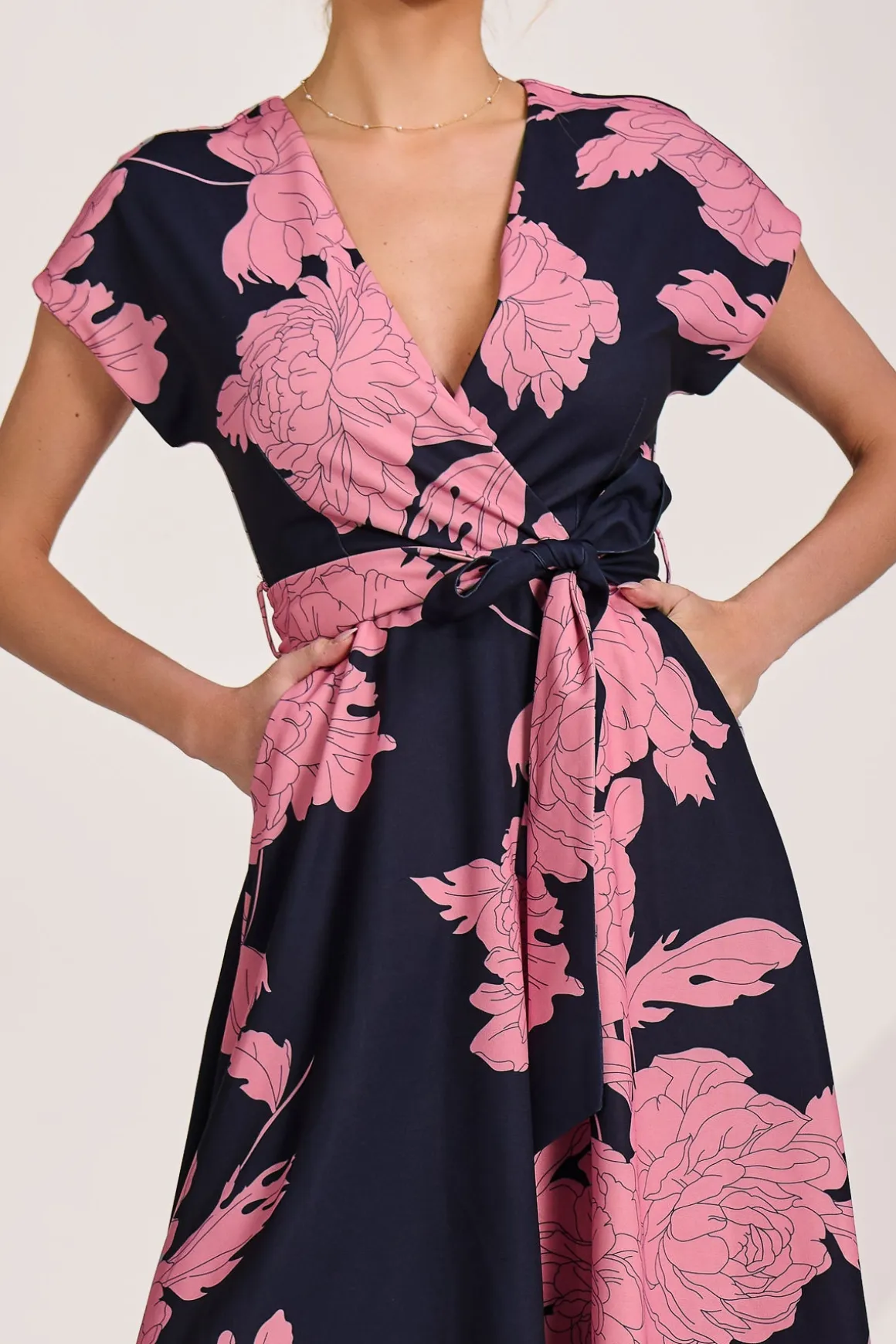 Kimono Sleeve Print Scuba Midaxi Dress, Pink Floral
