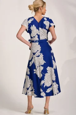 Kimono Sleeve Print Scuba Midaxi Dress, Royal Blue