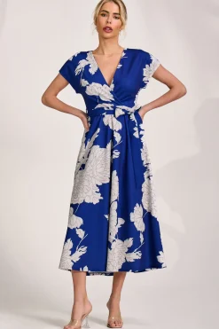 Kimono Sleeve Print Scuba Midaxi Dress, Royal Blue