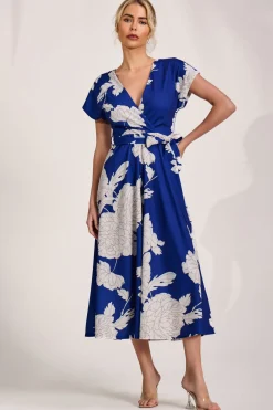 Kimono Sleeve Print Scuba Midaxi Dress, Royal Blue