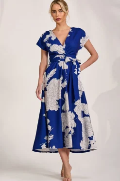 Kimono Sleeve Print Scuba Midaxi Dress, Royal Blue