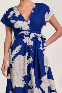Kimono Sleeve Print Scuba Midaxi Dress, Royal Blue