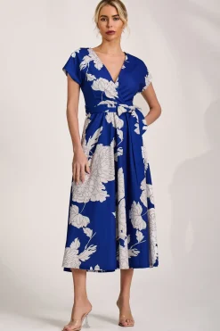 Kimono Sleeve Print Scuba Midaxi Dress, Royal Blue