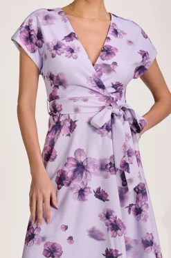 Kimono Sleeve Print Scuba Midi Dress, Pink Floral