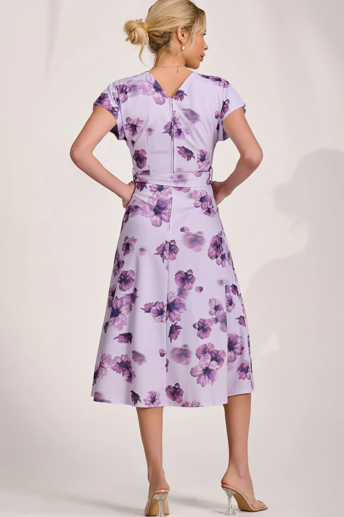 Kimono Sleeve Print Scuba Midi Dress, Pink Floral