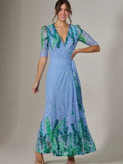 Kinley Print Wrap Mesh Maxi Dress, Green Multi