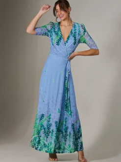 Kinley Print Wrap Mesh Maxi Dress, Green Multi
