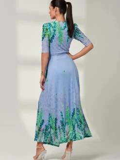 Kinley Print Wrap Mesh Maxi Dress, Green Multi