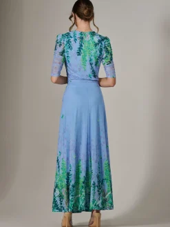 Kinley Print Wrap Mesh Maxi Dress, Green Multi