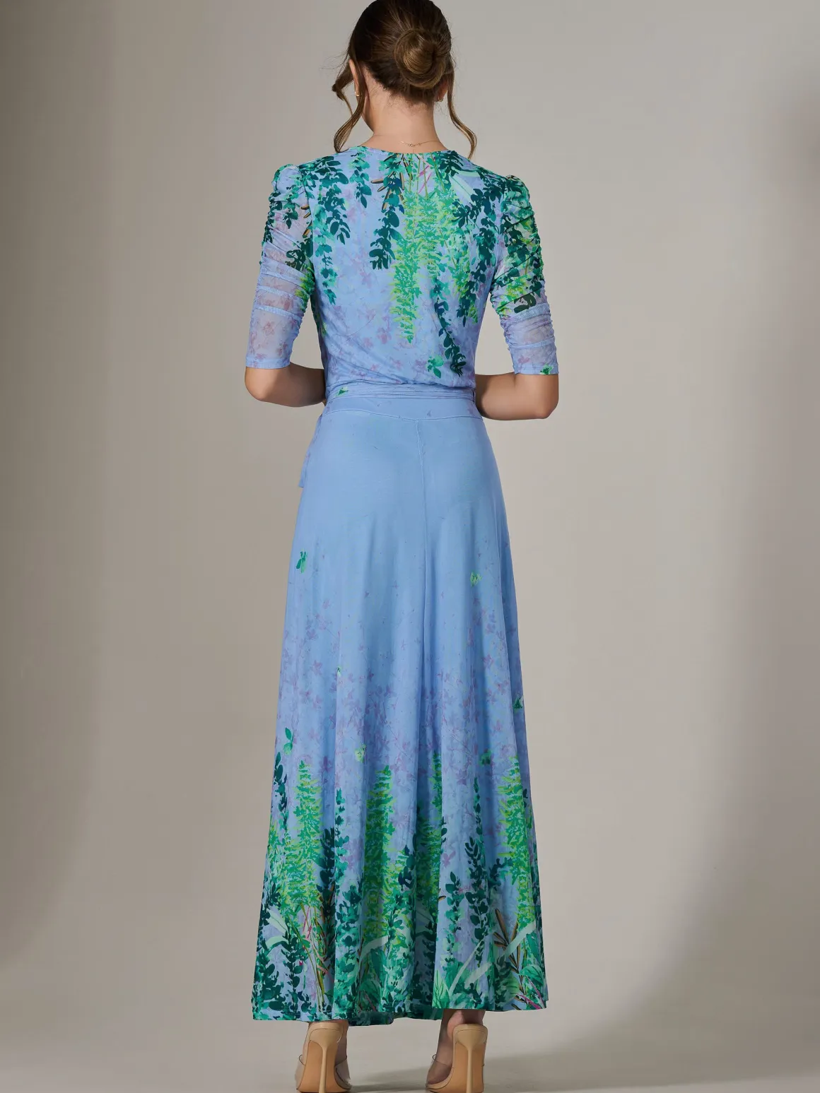 Kinley Print Wrap Mesh Maxi Dress, Green Multi