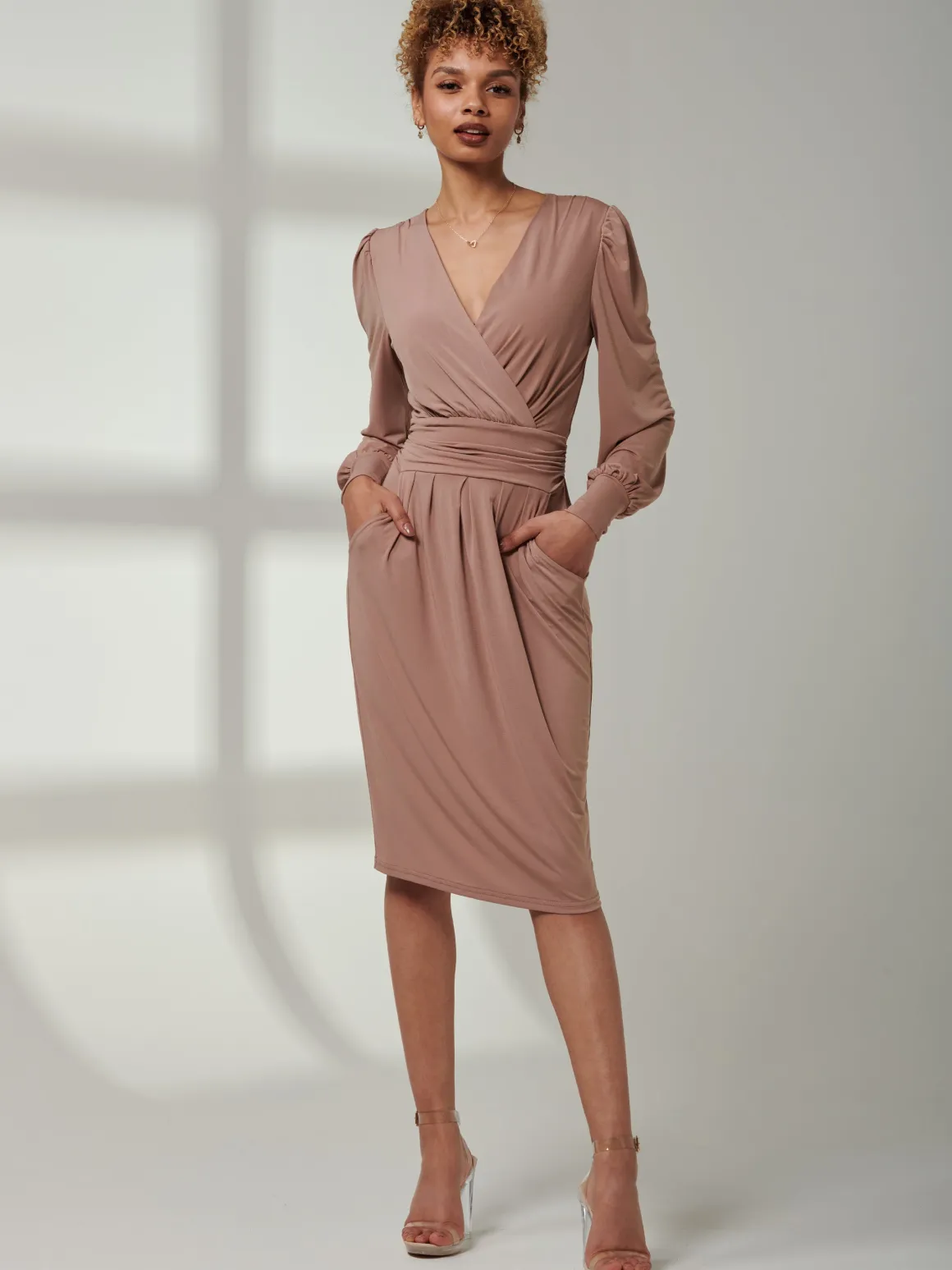 Kinslee Long Sleeve Pegged Dress, Dusty Pink