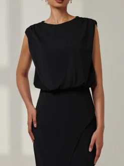Kira Tiered Draped Bodycon Dress, Black