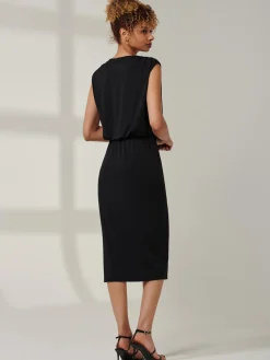 Kira Tiered Draped Bodycon Dress, Black