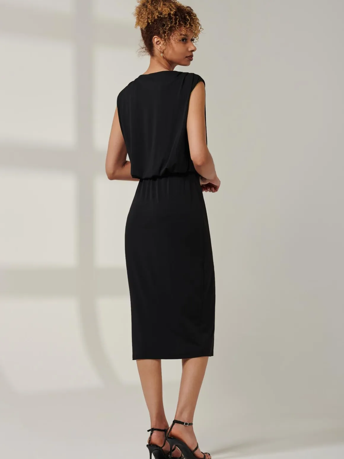 Kira Tiered Draped Bodycon Dress, Black