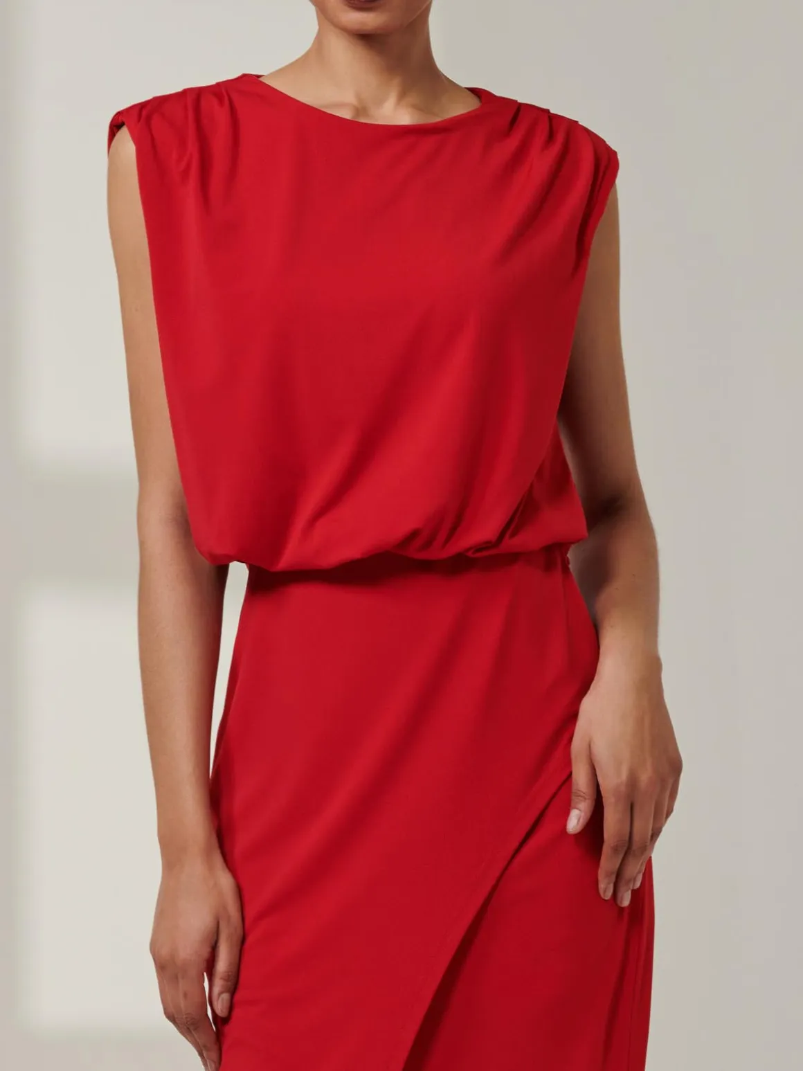 Kira Tiered Draped Bodycon Dress, Red