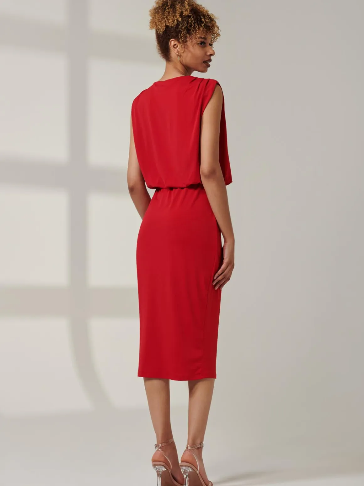 Kira Tiered Draped Bodycon Dress, Red