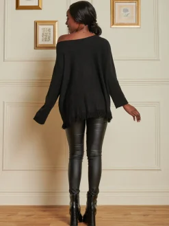 Knitted Fringe Detail Jumper, Black