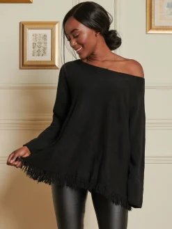 Knitted Fringe Detail Jumper, Black