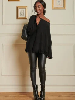 Knitted Fringe Detail Jumper, Black