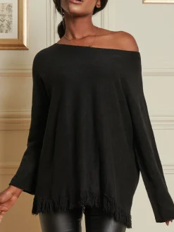 Knitted Fringe Detail Jumper, Black