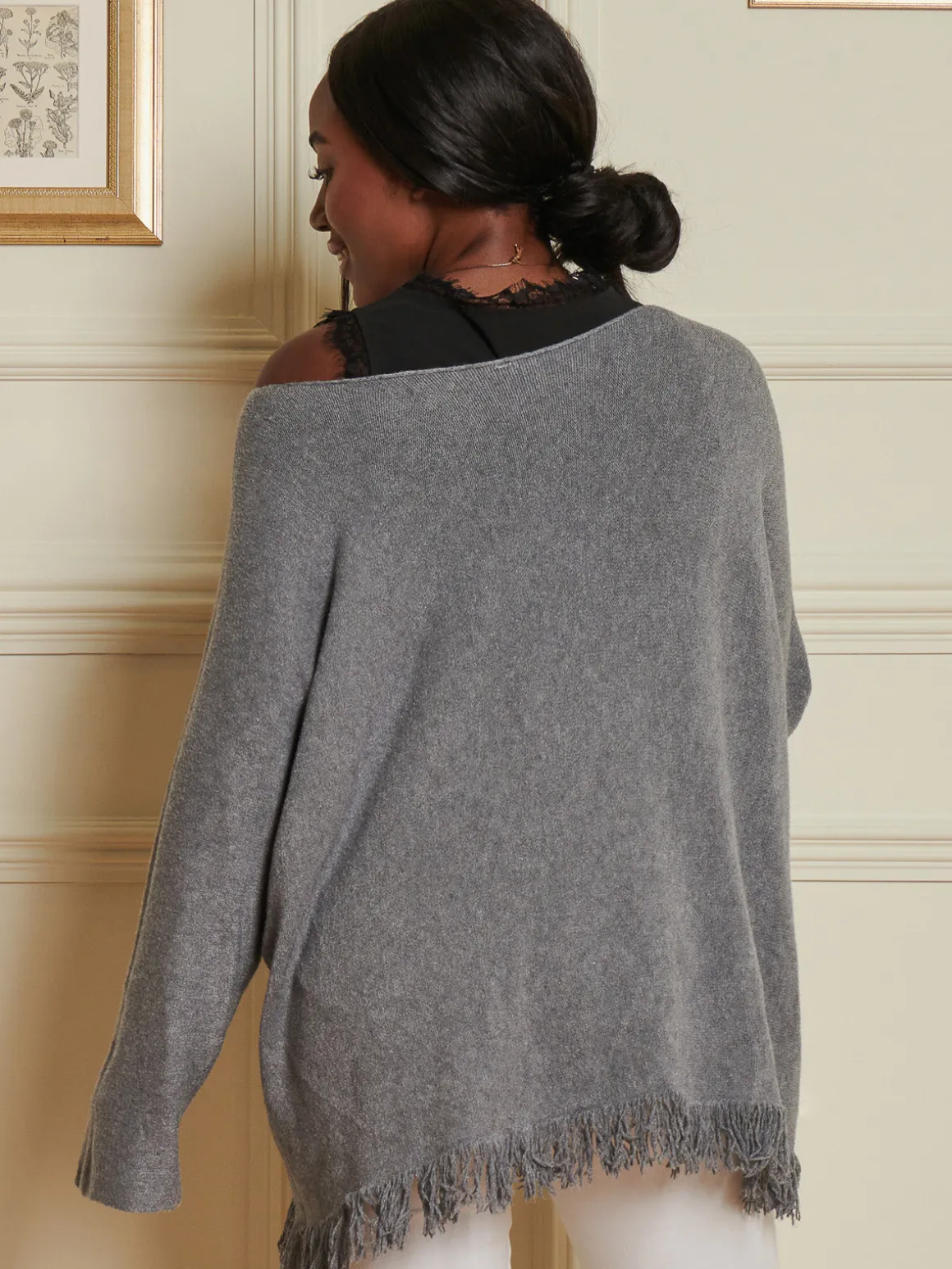 Knitted Fringe Detail Jumper, Grey