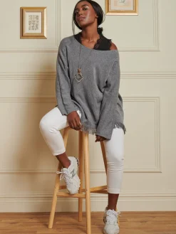 Knitted Fringe Detail Jumper, Grey