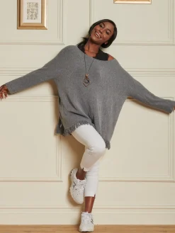 Knitted Fringe Detail Jumper, Grey