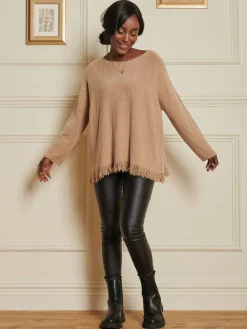 Knitted Fringe Detail Jumper, Khaki