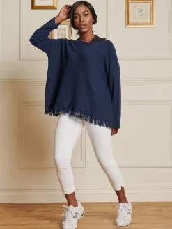 Knitted Fringe Detail Jumper, Navy