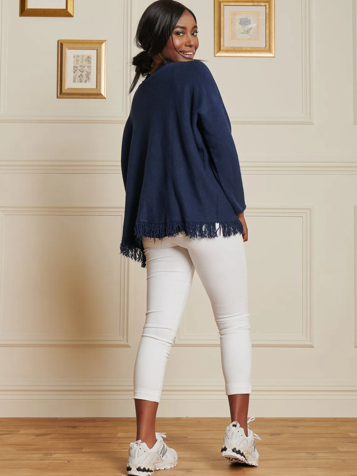 Knitted Fringe Detail Jumper, Navy