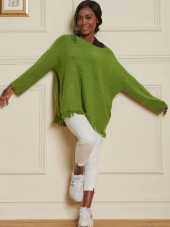 Knitted Fringe Detail Jumper, Olive Green