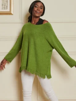Knitted Fringe Detail Jumper, Olive Green