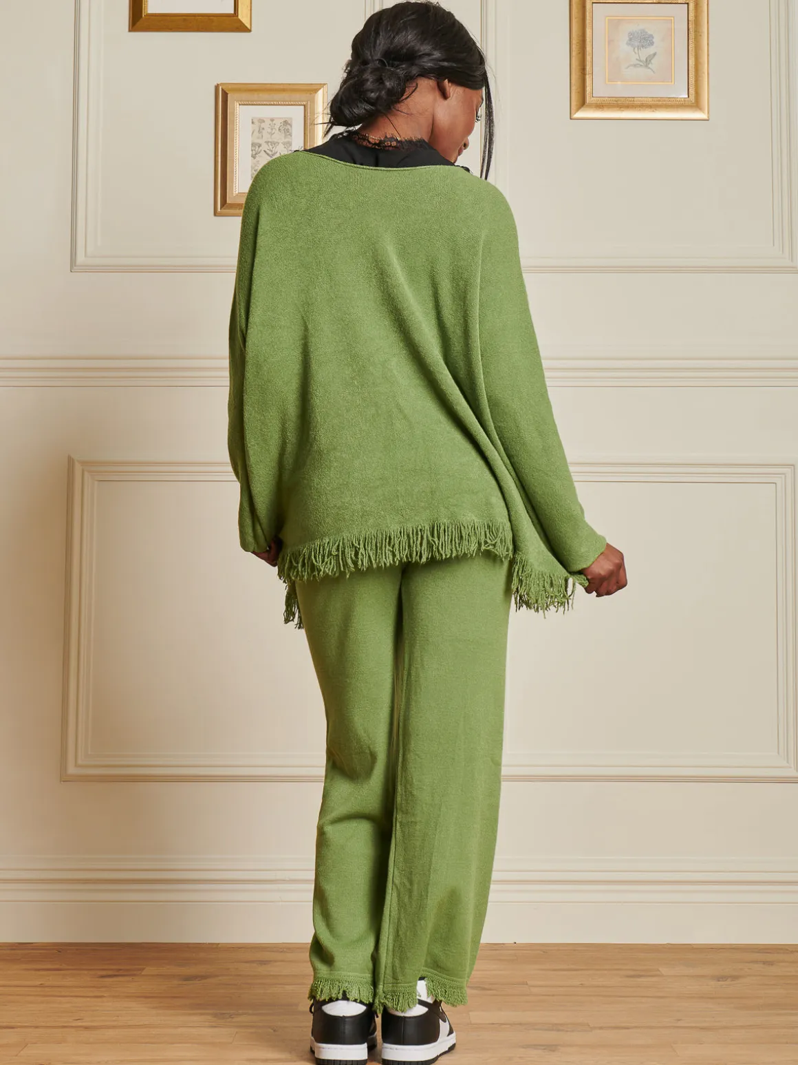 Knitted Fringe Detail Jumper, Olive Green