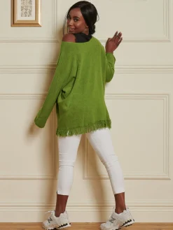 Knitted Fringe Detail Jumper, Olive Green