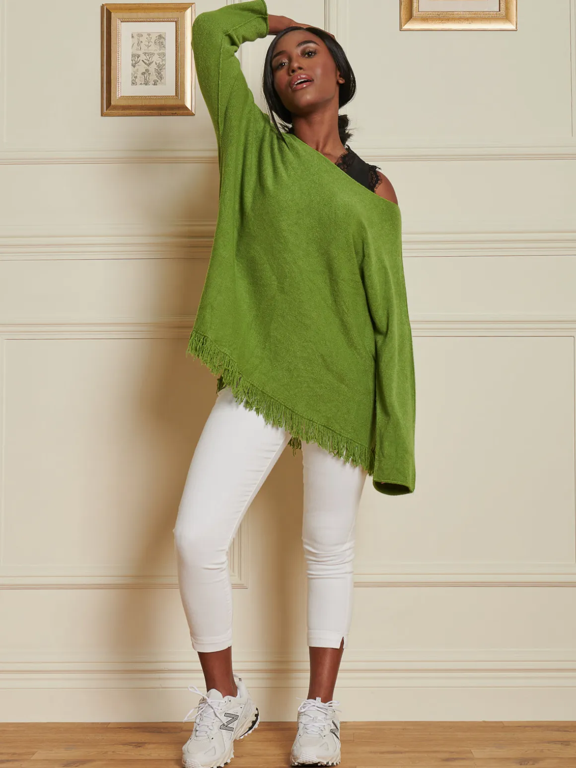 Knitted Fringe Detail Jumper, Olive Green