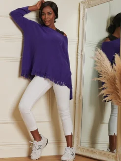 Knitted Fringe Detail Jumper, Purple