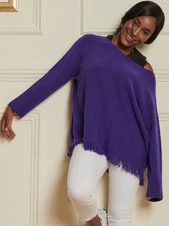 Knitted Fringe Detail Jumper, Purple