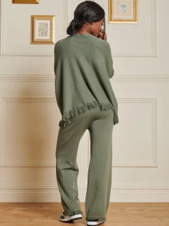 Knitted Fringe Detail Jumper, Soldier Green