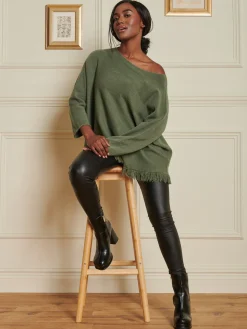 Knitted Fringe Detail Jumper, Soldier Green
