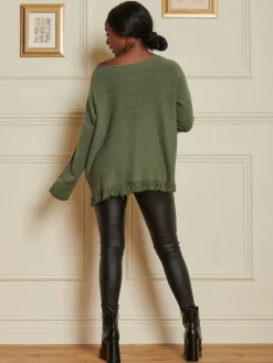 Knitted Fringe Detail Jumper, Soldier Green