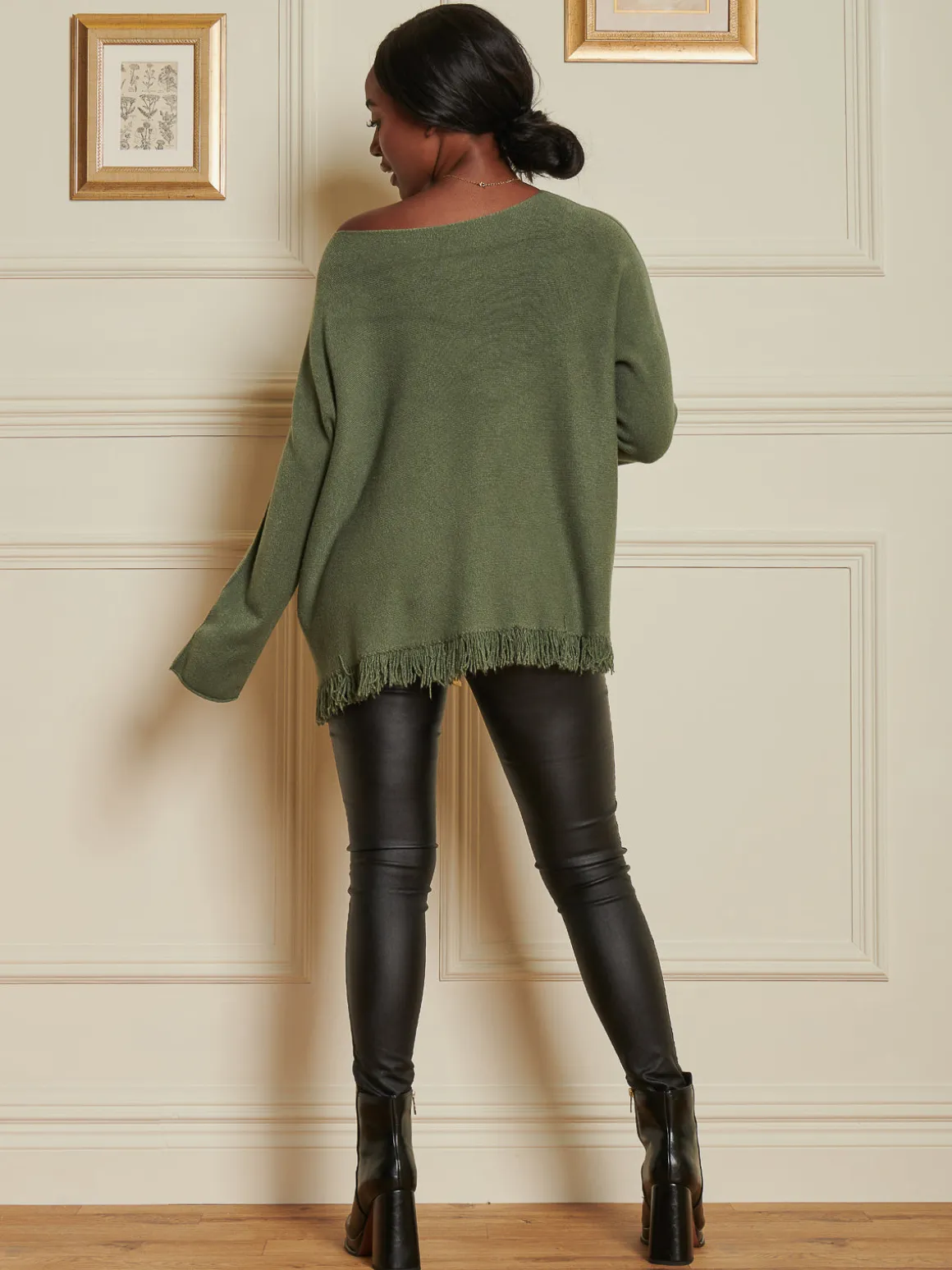 Knitted Fringe Detail Jumper, Soldier Green