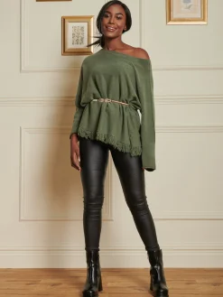 Knitted Fringe Detail Jumper, Soldier Green