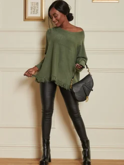 Knitted Fringe Detail Jumper, Soldier Green