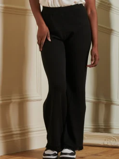 Knitted Fringe Detail Trousers, Black
